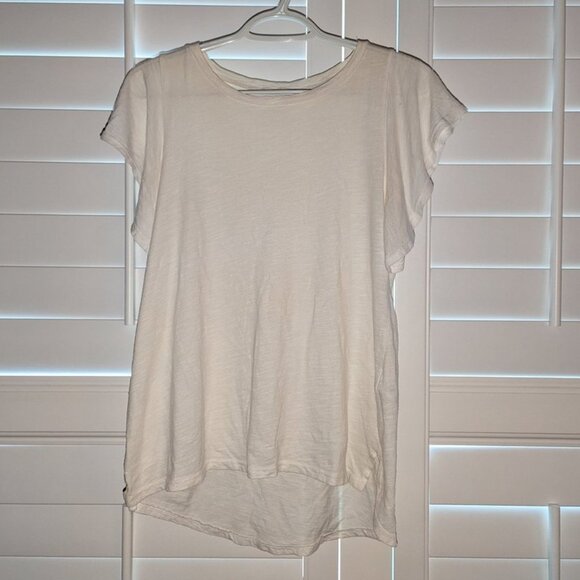 T. LA Anthropologie Ivory Modal Blend Flutter Ruffle Short Sleeve Tee Top Shirt - Picture 2 of 4